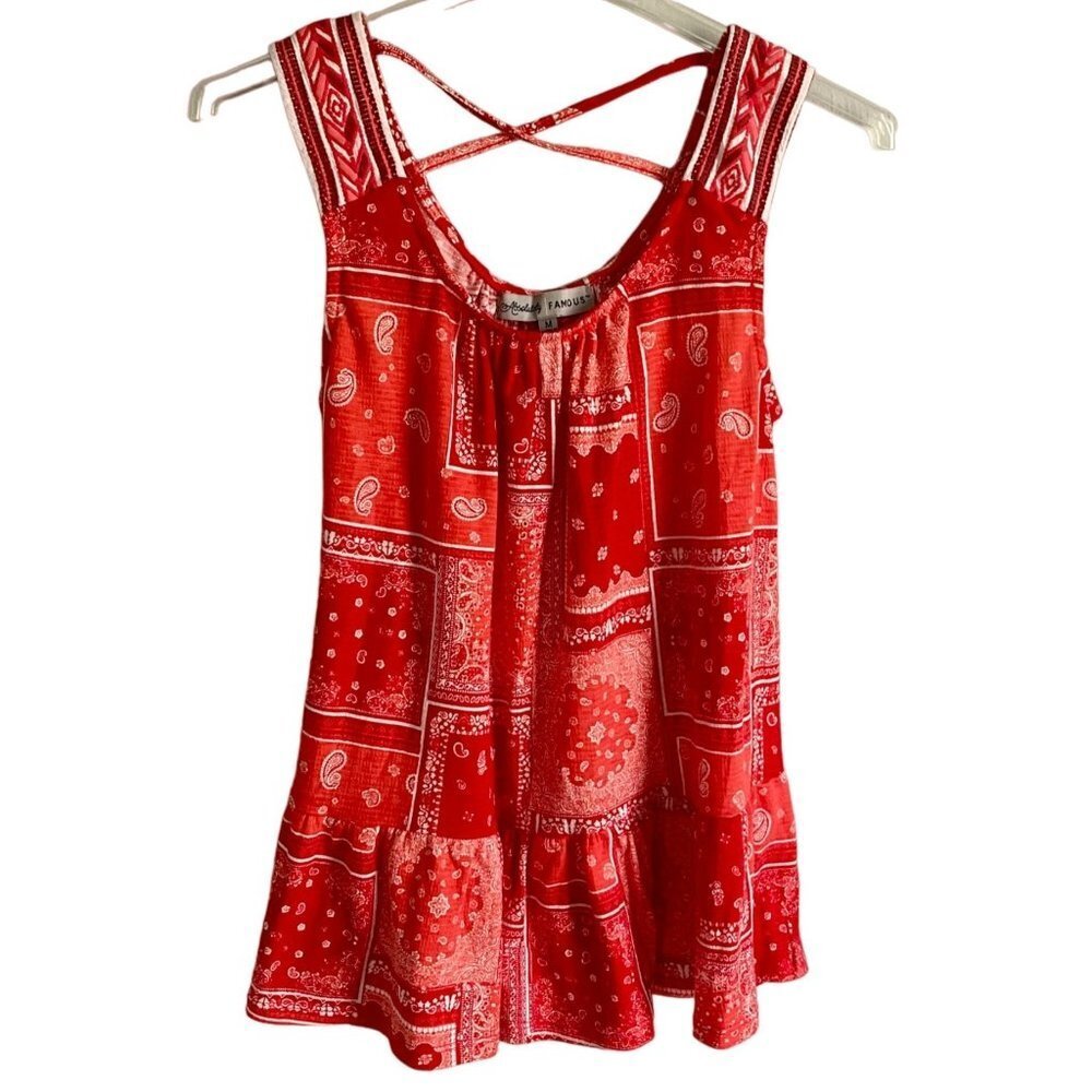 Absolutely Famous Sleeveless Patchwork Top Criss Cross Back Medium NEW